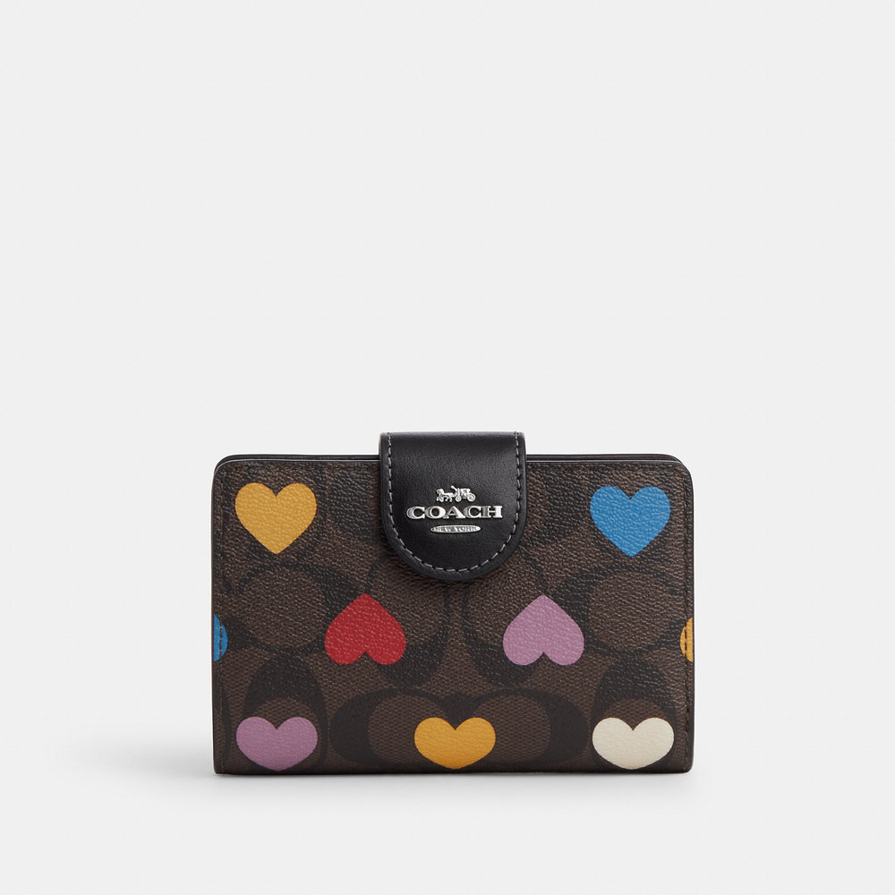 NWT Coach Outlet Medium Corner Zip Wallet In Signature Canvas With Heart Print